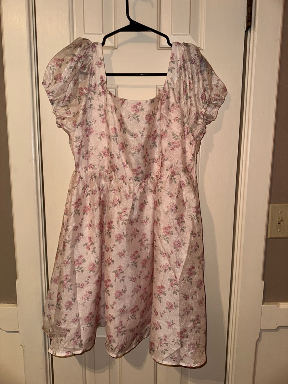 Lulu's Blush Pink Floral Puff-Sleeve Mini Dress
